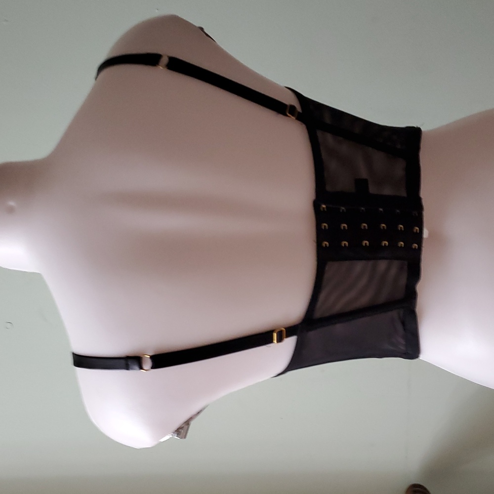 Victoria Secret Bra Longline Vegan Leather & Lace Love Embroidered Underwire - Picture 5 of 12